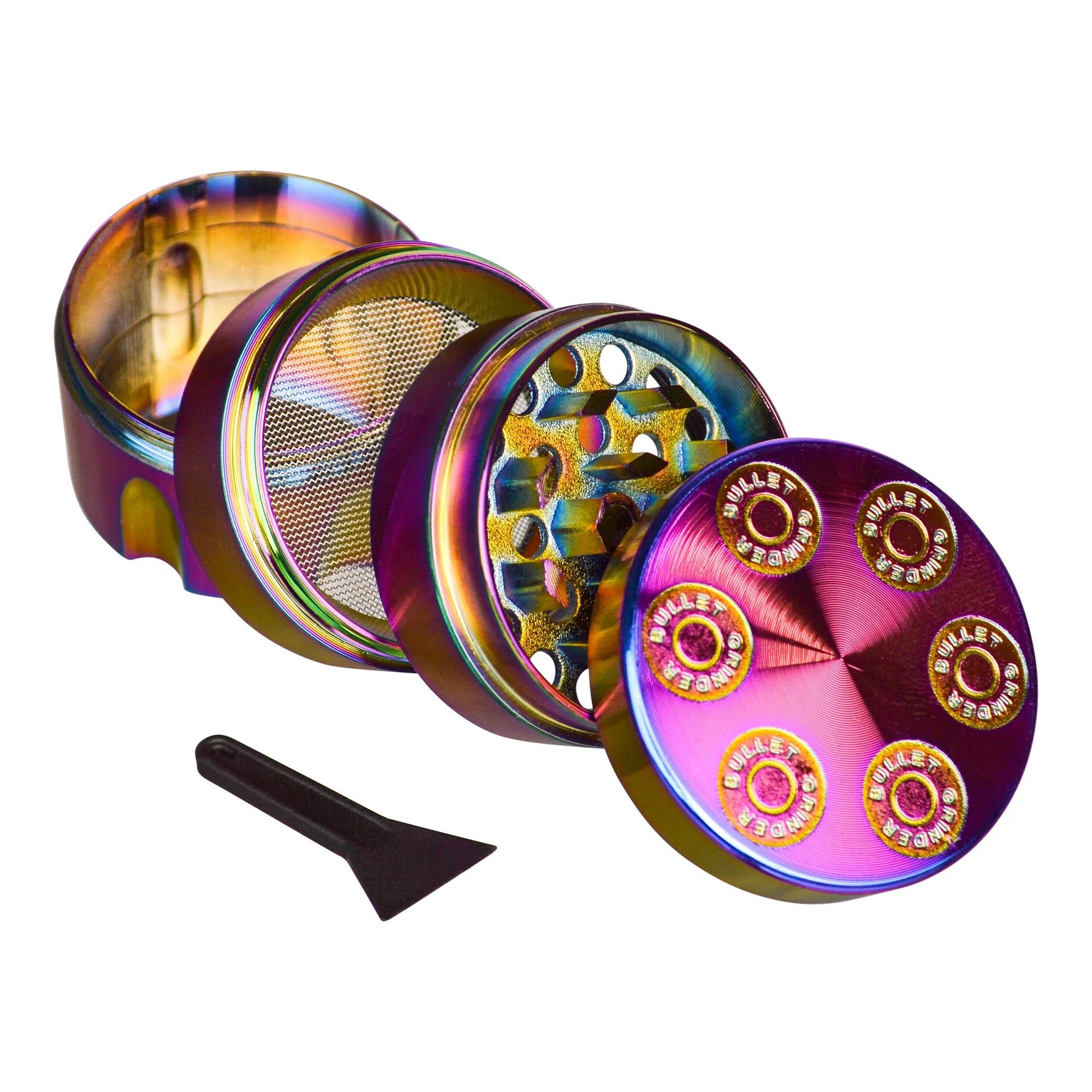 TOBACCO GRINDER METAL 4 PC 40MM - RIVOLVER CYLINDER RAINBOW
