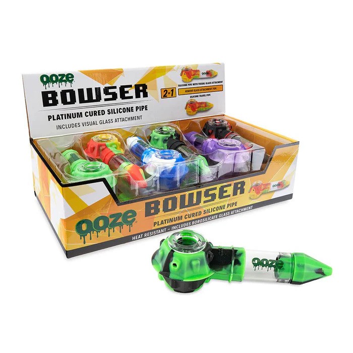 OOZE BOWSER SILICON GLASS PIPE DISPLAY- 12CT